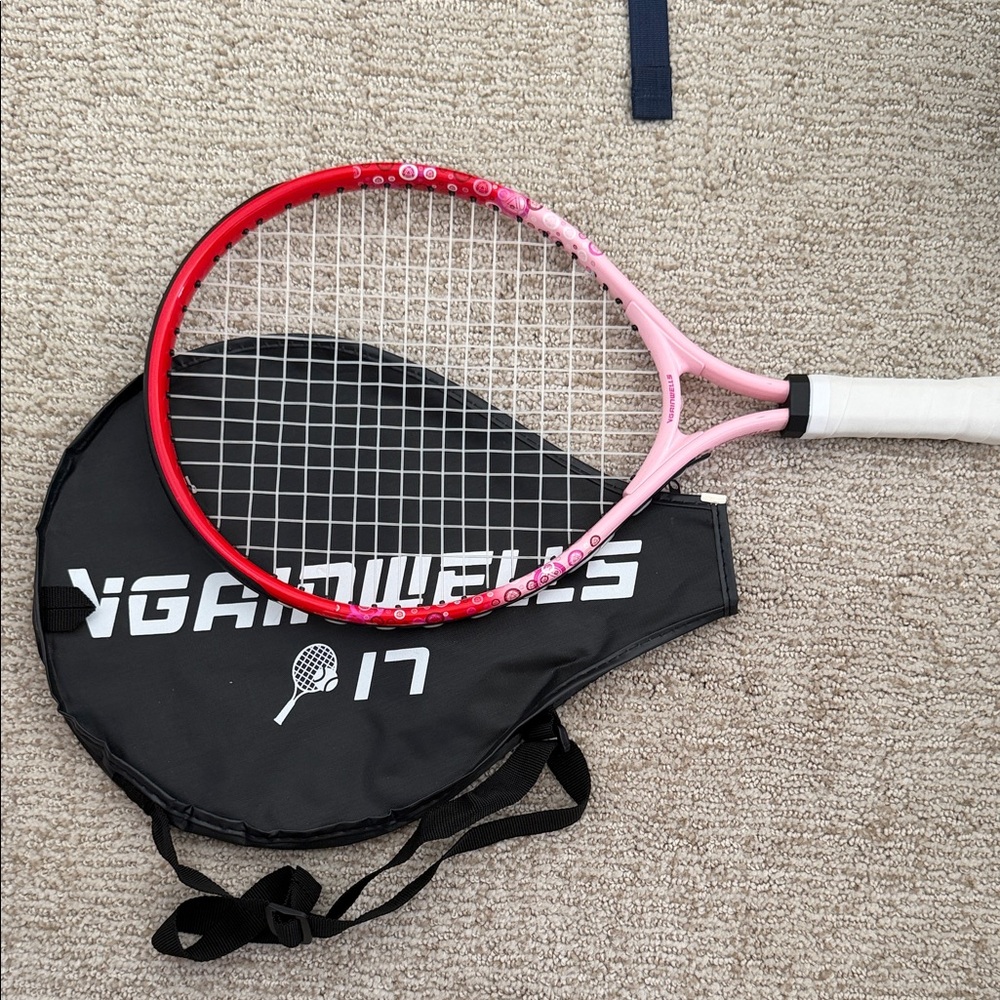 Pink and Red Tennis Racket with Cover